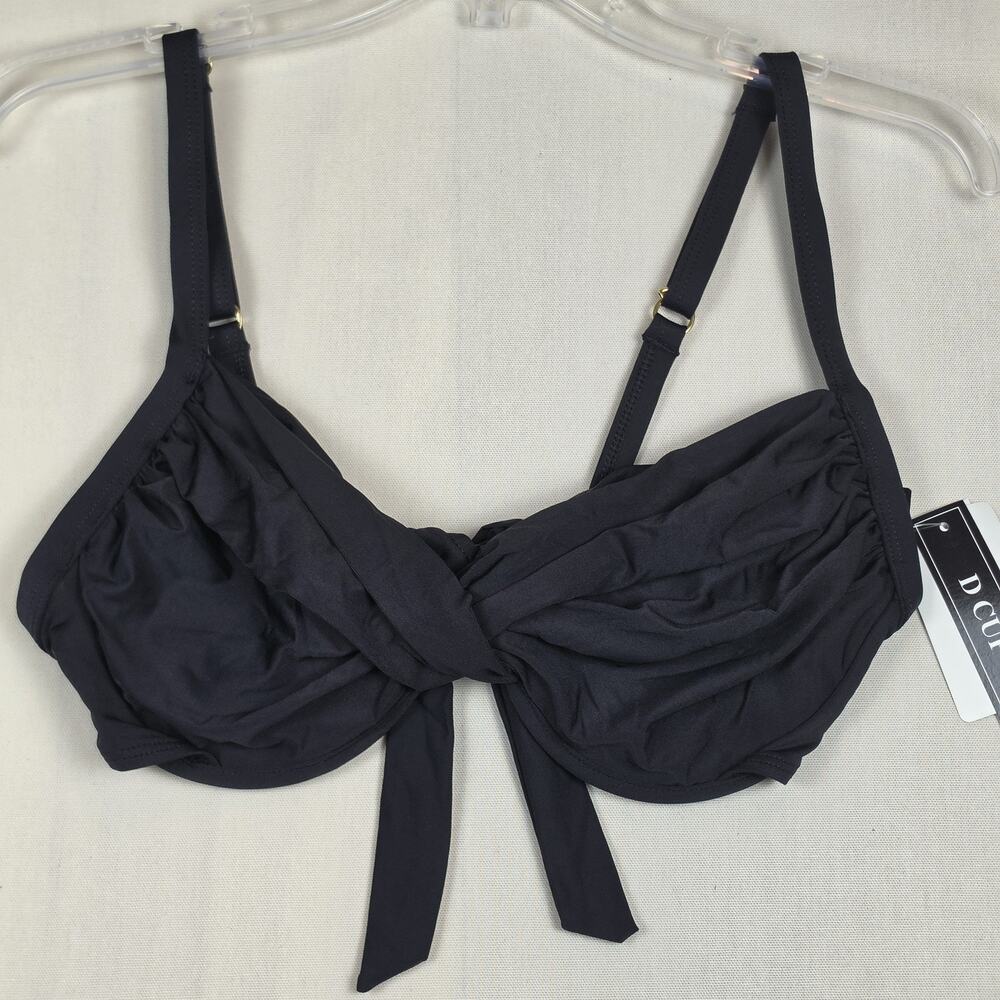 2Bamboo Women's Black Underwire Bikini Top Bra Sized 34-36D M/L Tie Front NWT
